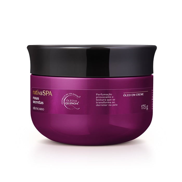 Boticário Nativa SPA Rosas Secretas Body Oil-in-Cream 175 g front view of the rose-pink jar – Buy now at MKPBR.COM – Worldwide Shipping