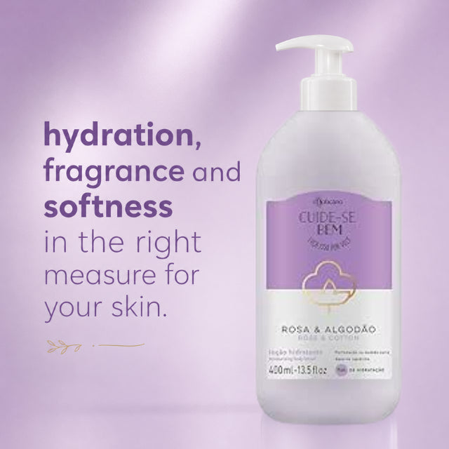 Boticário Rosa e Algodão body lotion as part of daily skincare routine – Buy now at MKPBR.COM – Worldwide Shipping