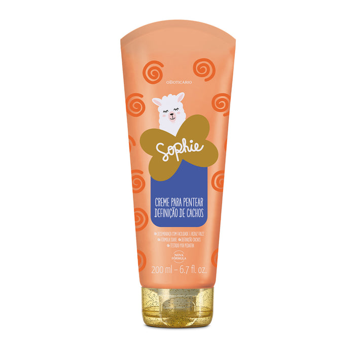 O Boticario Sophie Kids Curl Definition Leave-In Styling Cream 200 ml front of bottle, vegan Brazilian detangling and curl defining cream for children's curly hair – Buy now at MKPBR.COM – Worldwide Shipping
