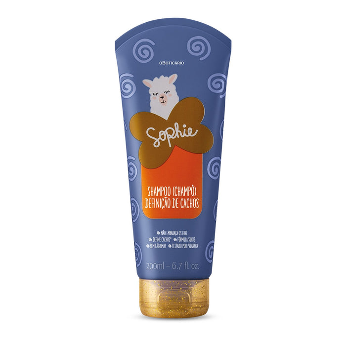 Front view of the Boticario Sophie Kids Curl Definition Shampoo 200ml bottle, a tear-free Brazilian shampoo for curly kids hair – Buy now at MKPBR.COM – Worldwide Shipping
