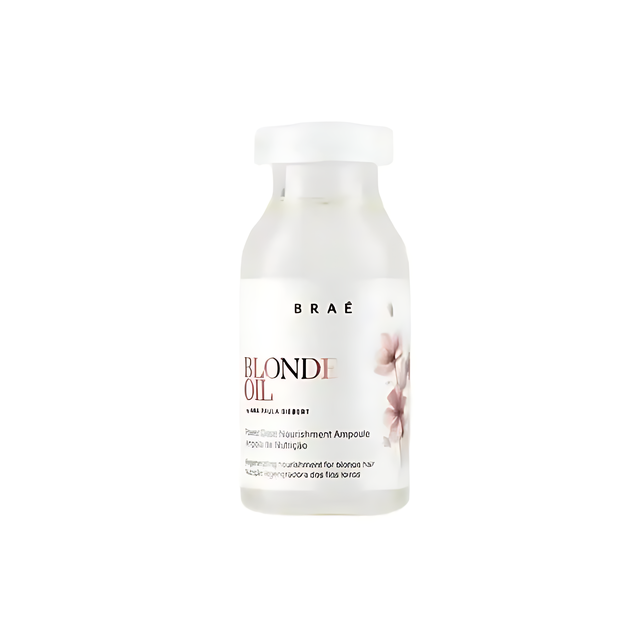 Braé Blonde Oil Nutrition Ampoule 13ml (Ana Paula Siebert) - Instant lipid and nutrient replacement for blonde hair, sealing hydration and controlling frizz – Buy now at MKPBR.COM – Worldwide Shipping