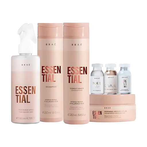 Braé Essential Kit: Shampoo 250ml, Conditioner 250ml, Hair Repair Spray 260ml, Mask 200g, Revival, Soul Color, Divine Ampoules (3x13ml) for damaged hair – Buy now at MKPBR.COM – Worldwide Shipping