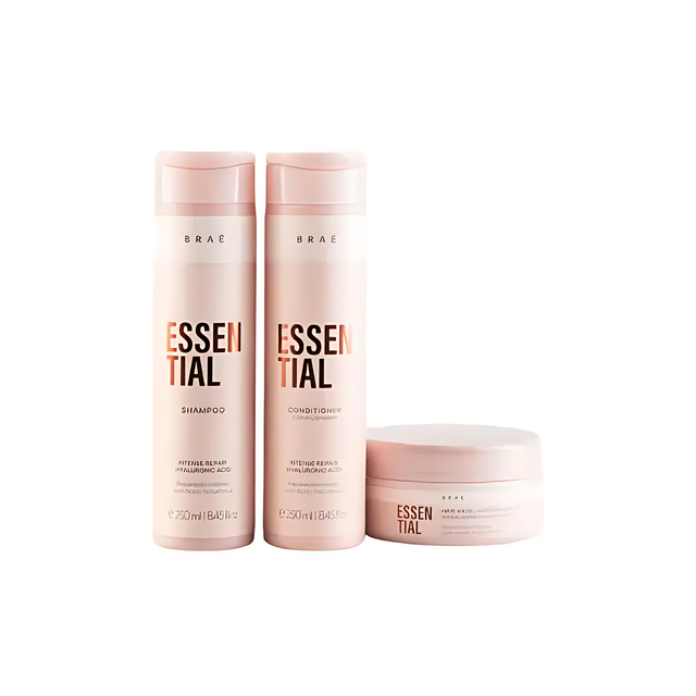 Braé Essential Complete Hair Repair & Hydration Kit with Shampoo, Conditioner and Hair Mask – Deeply repairs and hydrates damaged hair – Buy now at MKPBR.COM – Worldwide Shipping