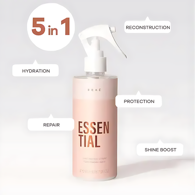Braé Essential Leave-In Fluid Repairer for All Hair Types - 8.79 oz (260ml) – Advanced thermal protection with coconut oil for resilient strands – Buy now at MKPBR.COM – Worldwide Shipping