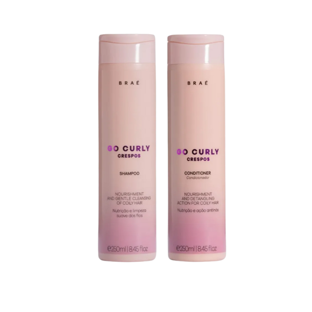 BRAÉ Go Curly Crespos Shampoo + Conditioner Kit for Coily & Kinky Hair – Gentle Cleanse, Detangling & Long-Lasting Definition – 2 × 8.45 fl oz (250 mL) hero image – Buy now at MKPBR.COM – Worldwide Shipping