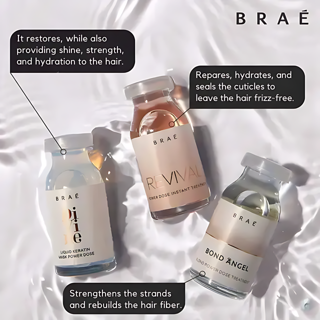 Braé Hair Schedule Deep Repair Ampoule Kit - 3x 0.44 fl oz (3x13ml) – Divine for hydration, Revival for reconstruction, and Bond Angel for strength for healthier hair – Buy now at MKPBR.COM – Worldwide Shipping