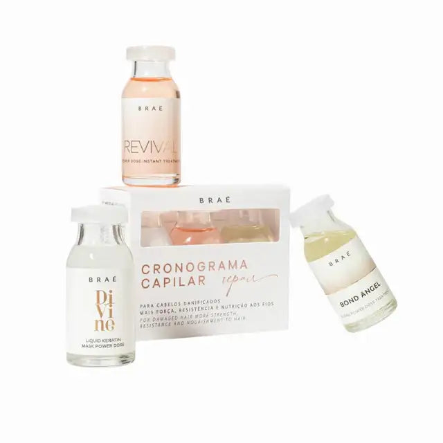 Braé Hair Schedule Deep Repair Ampoule Kit - 3x 0.44 fl oz (3x13ml) – Complete 3-week deep repair for damaged hair featuring Divine, Revival, and Bond Angel for total transformation – Buy now at MKPBR.COM – Worldwide Shipping