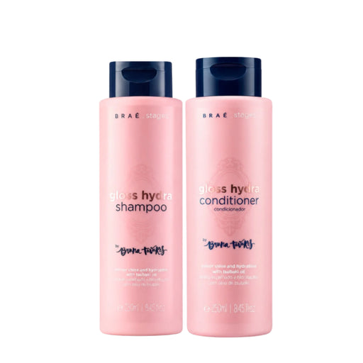 BRAÉ Stages by Bruna Tavares Gloss Hydra Shampoo & Conditioner Duo – Gentle Cleansing, 4x More Mirror Shine & Daily Hydration – 250 mL each hero image – Buy now at MKPBR.COM – Worldwide Shipping