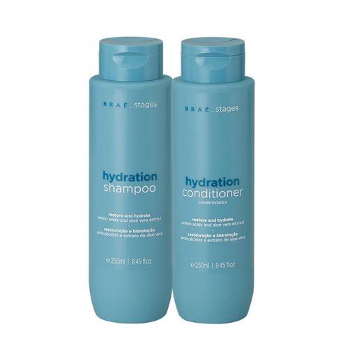 BRAÉ Stages Hydration Shampoo + Conditioner Kit – Deep Hydration, Detangling & Intense Shine – 2 × 8.45 fl oz (250 mL) hero image – Buy now at MKPBR.COM – Worldwide Shipping
