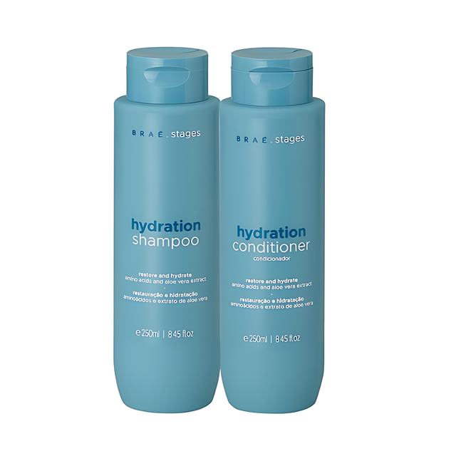 Braé Stages Hydration Shampoo + Conditioner Kit – Deep Hydration, Detangling & Intense Shine – 2 × 8.45 fl oz (250 mL) hero image – Buy now at MKPBR.COM – Worldwide Shipping