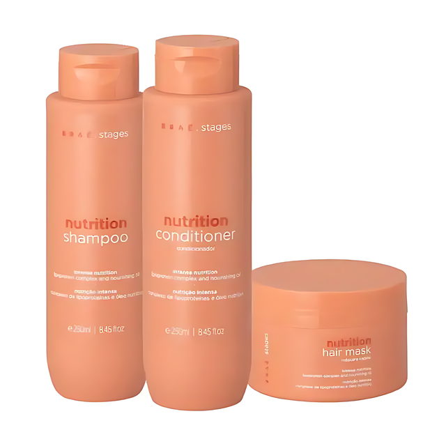 Braé Stages Nutrition Home Care Kit (3 Products) - Includes 250ml Shampoo, Conditioner, and Hair Mask for deep nutrition and hydration – Buy now at MKPBR.COM – Worldwide Shipping