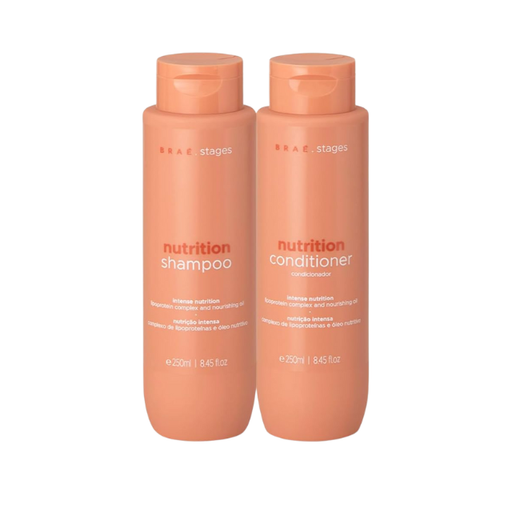 BRAÉ Stages Nutrition Shampoo + Conditioner Kit – Deep Nourishment, Softness & Frizz Control – 2 × 8.45 fl oz (250 mL) hero image – Buy now at MKPBR.COM – Worldwide Shipping
