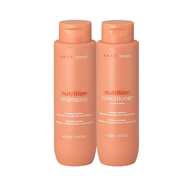 Braé Stages Nutrition Shampoo + Conditioner Kit – Deep Nourishment, Softness & Frizz Control – 2x 8.45 fl oz (250 ml) – Hero Image – Buy Now at MKPBR.com – Worldwide Shipping