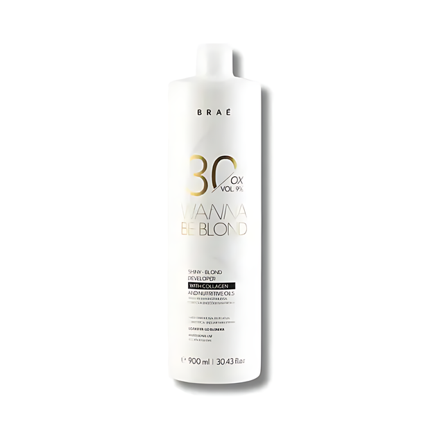 Braé Wanna Be Blond Oxidizing Emulsion 30 Vol (900ml) - Professional developer for potent hair lightening, preserving fiber and adding shine – Buy now at MKPBR.COM – Worldwide Shipping