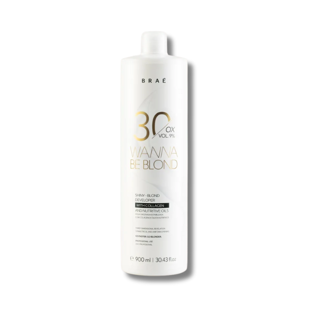 Braé Wanna Be Blond Oxidizing Emulsion 30 Vol (900ml) - Professional developer for potent hair lightening, preserving fiber and adding shine – Buy now at MKPBR.COM – Worldwide Shipping