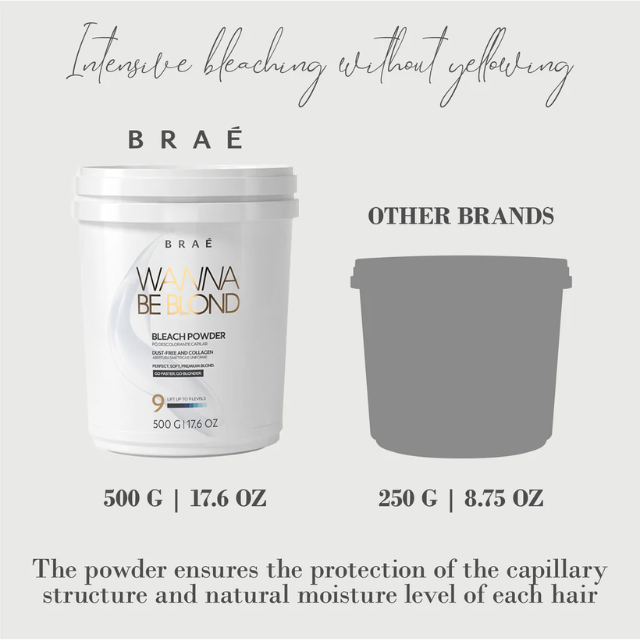 Braé Wanna Be Blond Bleaching Powder 500g - Safely lightens hair up to 9 tones, ideal for intense and uniform blonde results – Buy now at MKPBR.COM – Worldwide Shipping