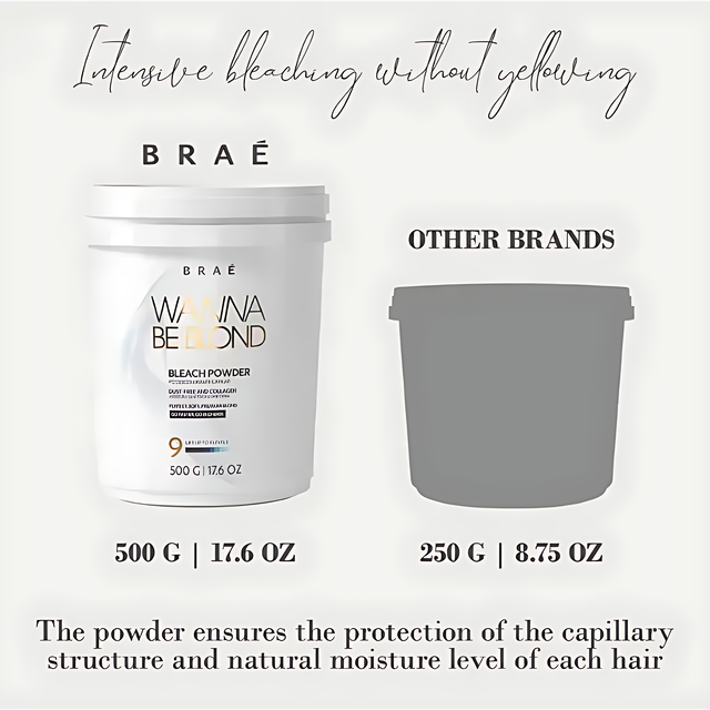 Braé Wanna Be Blond Bleaching Powder 500g - Safely lightens hair up to 9 tones, ideal for intense and uniform blonde results – Buy now at MKPBR.COM – Worldwide Shipping