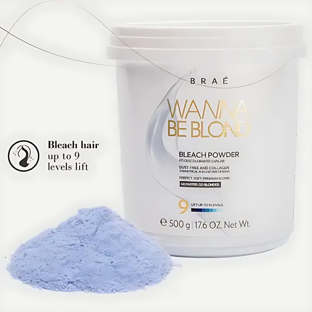Braé Wanna Be Blond Bleaching Powder 500g - Safely lifts hair color up to 9 levels, ensuring vibrant and healthy blonde results – Buy now at MKPBR.COM – Worldwide Shipping