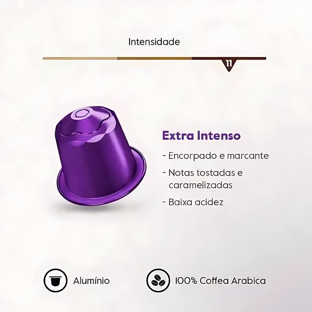 A close-up of Baggio Café Extra Intenso Nespresso capsules, highlighting premium aluminum design and intensity 11. – Buy now at MKPBR.COM – Worldwide Shipping
