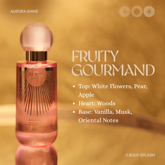 AURA Beauty Aurora Shine Body Splash – Brazilian Enigmatic Fruity-Woody Fragrance, 6.76 fl oz (200 ml) – Buy now at MKPBR.COM – Worldwide Shipping