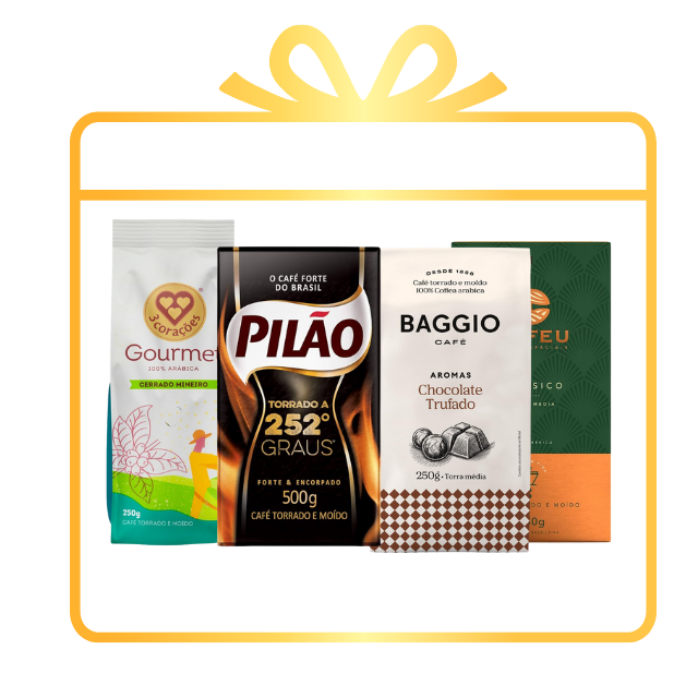 MKPBR Brazilian Coffee Gift Set with Pilão, Baggio, 3 Corações, and Orfeu – Buy now at MKPBR.COM – Worldwide Shipping