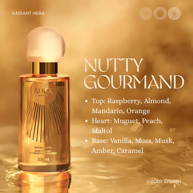 Beauty Radiant Hera Body Splash – Brazilian Luminous Almond & Caramel Fragrance, 6.76 fl oz (200 ml) – Buy now at MKPBR.COM – Worldwide Shipping