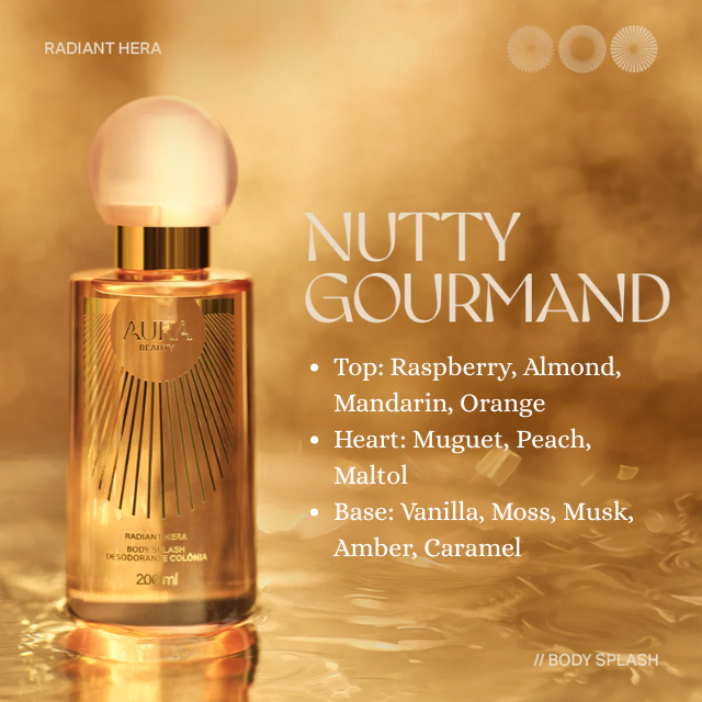 Beauty Radiant Hera Body Splash – Brazilian Luminous Almond & Caramel Fragrance, 6.76 fl oz (200 ml) – Buy now at MKPBR.COM – Worldwide Shipping