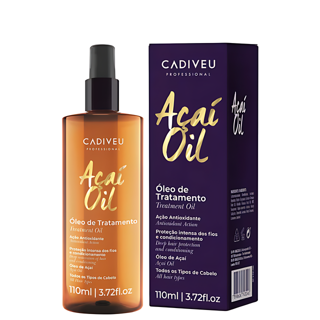 Cadiveu Essentials Açaí Oil Leave-In Hair Treatment Oil for Shine + Frizz Control 3.72 oz (110 ml) bottle with outer packaging – Buy now at MKPBR.COM – Worldwide Shipping