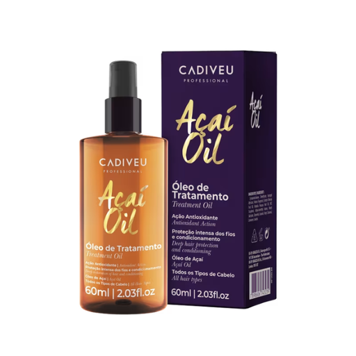 Cadiveu Essentials Açaí Oil Leave-In Hair Treatment Oil for Shine + Frizz Control 60ml bottle with outer packaging – Buy now at MKPBR.COM – Worldwide Shipping
