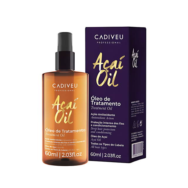 Cadiveu Essentials Açaí Oil Leave-In Hair Treatment Oil for Shine + Frizz Control 60ml bottle with outer packaging – Buy now at MKPBR.COM – Worldwide Shipping

