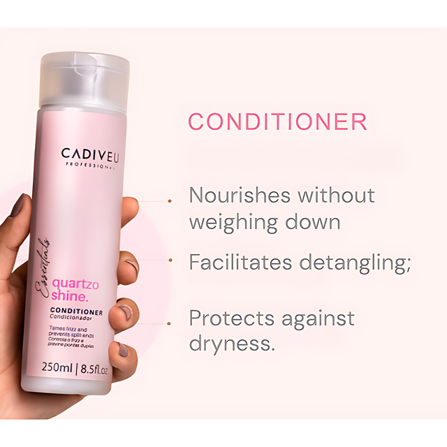 Cadiveu Quartzo Shine Conditioner 250ml bottle for lightweight nourishment – Buy now at MKPBR.COM – Worldwide Shipping
