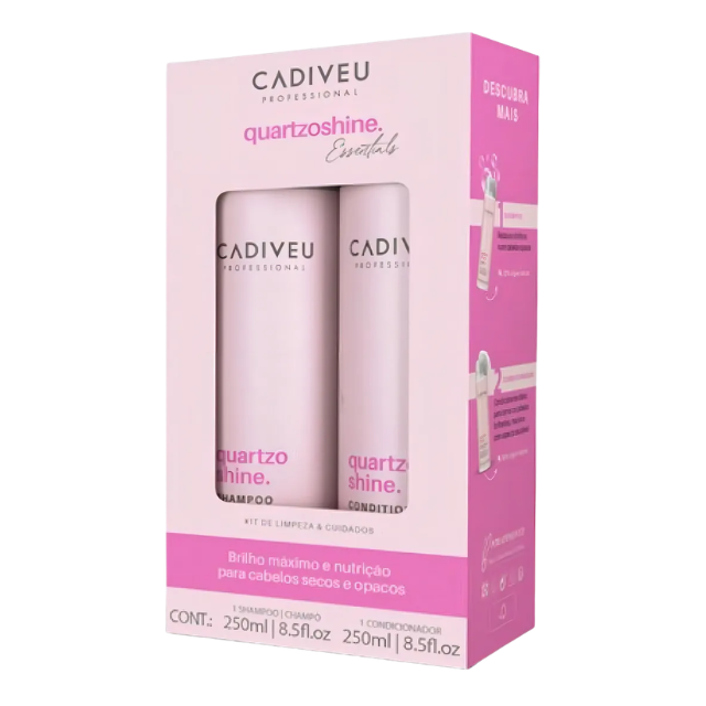 Cadiveu Essentials Quartzo Shine Home Care Kit Shampoo & Conditioner 250ml front view – Buy now at MKPBR.COM – Worldwide Shipping