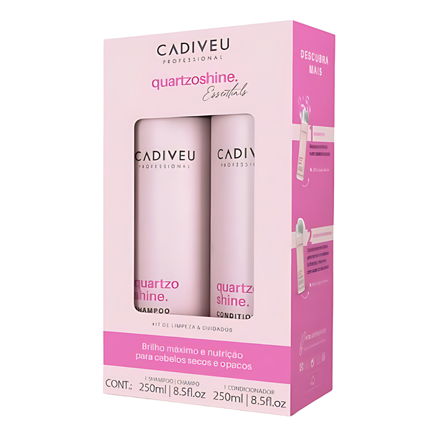 Cadiveu Essentials Quartzo Shine Home Care Kit Shampoo & Conditioner 250ml front view – Buy now at MKPBR.COM – Worldwide Shipping