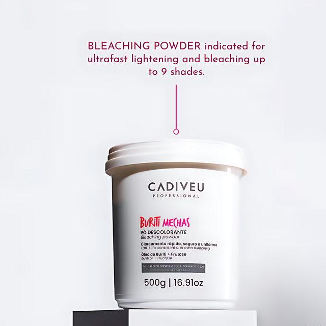 Cadiveu Professional Buriti Mechas Dust-Free Bleaching Powder for Cool Blonde Lift 17.64 oz (500 g) Buriti extract and fructose formula highlight – Buy now at MKPBR.COM – Worldwide Shipping