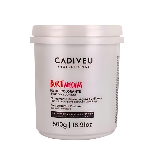 Cadiveu Professional Buriti Mechas Dust-Free Bleaching Powder for Cool Blonde Lift 17.64 oz (500 g) front package view – Buy now at MKPBR.COM – Worldwide Shipping