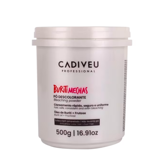 Cadiveu Professional Buriti Mechas Dust-Free Bleaching Powder for Cool Blonde Lift 17.64 oz (500 g) front package view – Buy now at MKPBR.COM – Worldwide Shipping