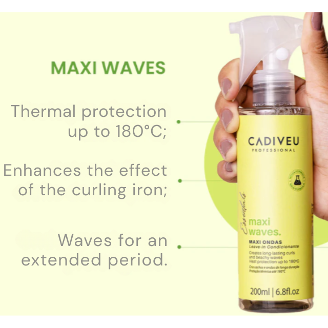 Cadiveu Professional Essentials Maxi Ondas Leave-In Wave Defining Styler with Heat Protection 6.76 oz (200 ml) lightweight leave-in styler for waves – Buy now at MKPBR.COM – Worldwide Shipping