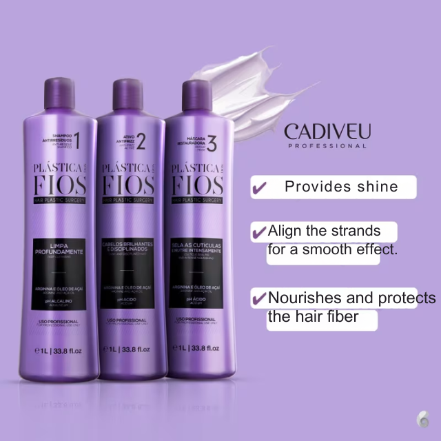 Cadiveu Professional Plástica dos Fios Thermal Sealing Smoothing Kit (3-Piece) for Frizz Control + Shine kit front view with size options – Buy now at MKPBR.COM – Worldwide Shipping