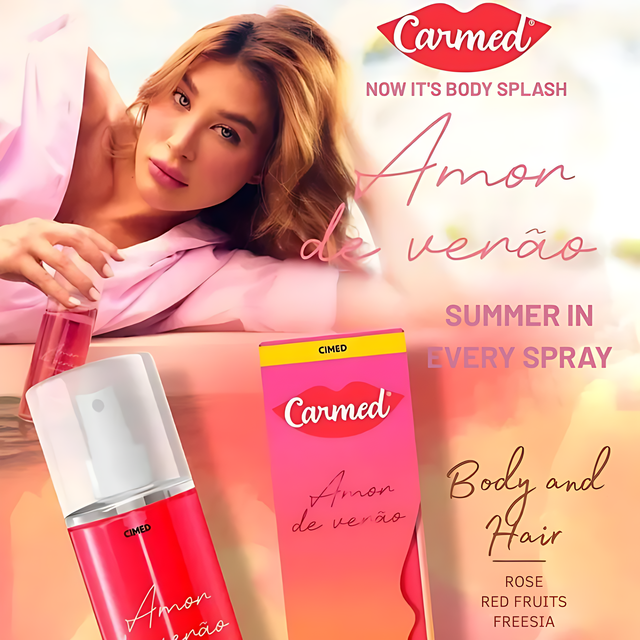 Carmed Amor de Verão Hydrating Body & Hair Splash – 6.76 oz (200 ml) – Lightweight Brazilian body and hair fragrance mist – Buy now at MKPBR.COM – Worldwide Shipping