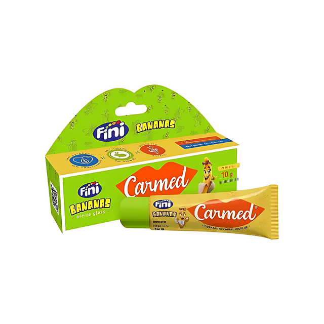 Carmed Fini Lip Balm Bananas, 0.35 oz (10g) – Essential lip care with a fun, glossy finish from Brazil – Buy now at MKPBR.COM – Worldwide Shipping