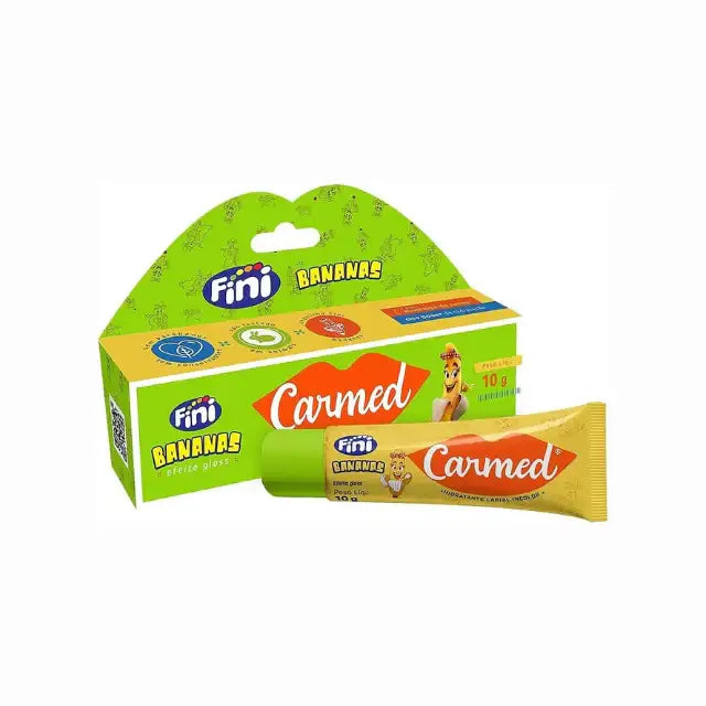 Carmed Fini Lip Balm Bananas, 0.35 oz (10g) – Essential lip care with a fun, glossy finish from Brazil – Buy now at MKPBR.COM – Worldwide Shipping