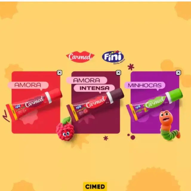 Carmed Fini Lip Balm Kit: Amora, Amora Intensa, Minhocas – 3 x 0.35 oz (10g) – A must-have lip moisturizer kit with a touch of Brazilian charm – Buy now at MKPBR.COM – Worldwide Shipping