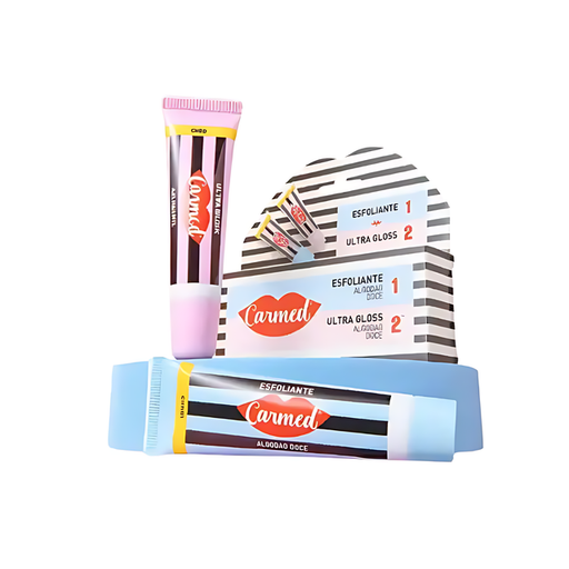 Carmed SOS Lips Kit: Cotton Candy Exfoliator & Ultra Gloss – 2 x 0.35 oz (10g) – Dual-action lip care for renewal and hydration – Buy now at MKPBR.COM – Worldwide Shipping