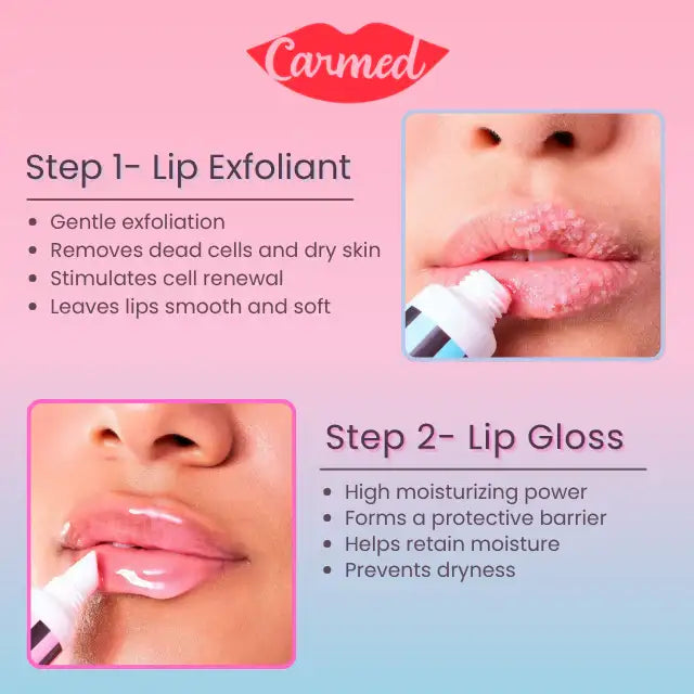 Carmed SOS Lips Kit: Cotton Candy Exfoliator & Ultra Gloss – 2 x 0.35 oz (10g) – Prevents dryness and provides lasting comfort with a glossy finish – Buy now at MKPBR.COM – Worldwide Shipping