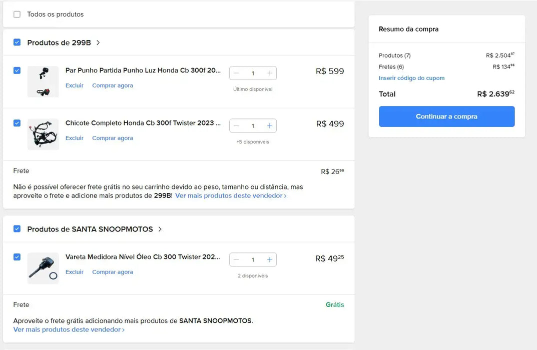 Personal Shopper | Kaufen aus Brasilien - Motorradteile - 7 Artikel (DDP)