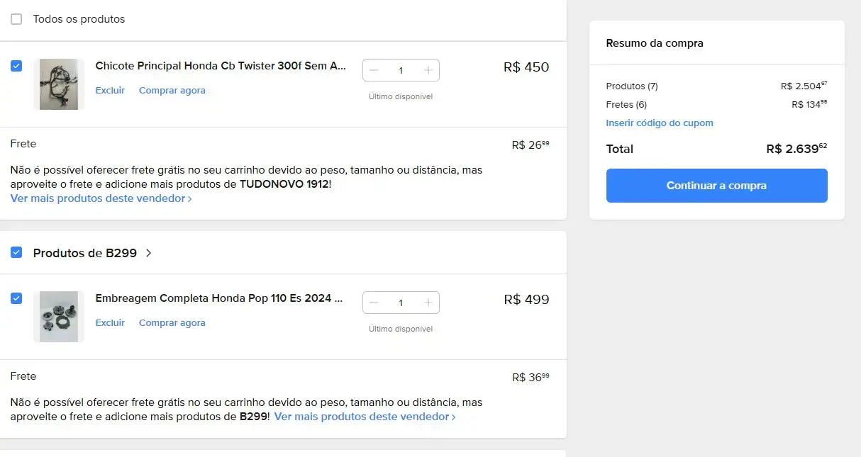 Personal Shopper | Kaufen aus Brasilien - Motorradteile - 7 Artikel (DDP)