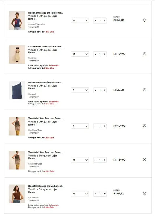 Personal Shopper | Comprar desde Brasil - Ropa Renner - 6 unidades (DDP)