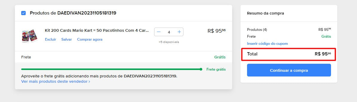 Personal Shopper | Kaufen Sie in Brasilien – Kit 200 Karten Mario Kart = 50 Pacotinhos Com 4 Karten – 800 Karten (DDP)