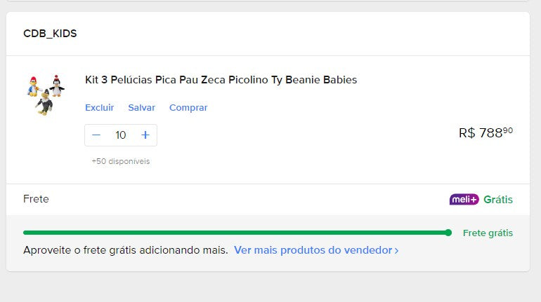 个人客户 | 从巴西购买 -Kit 3 Pelúcias Pica Pau Zeca Picolino Ty Beanie Babies - 10 件套 (DDP)