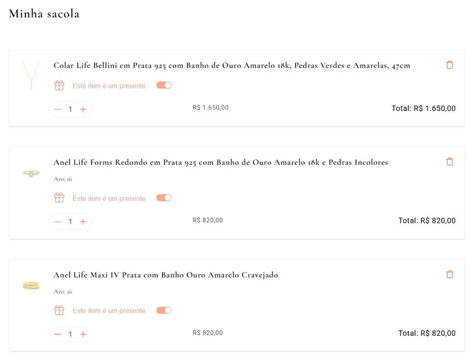 Personal Shopper | Buy from Brazil -Vivara Jewerly - 3 units (DDP)